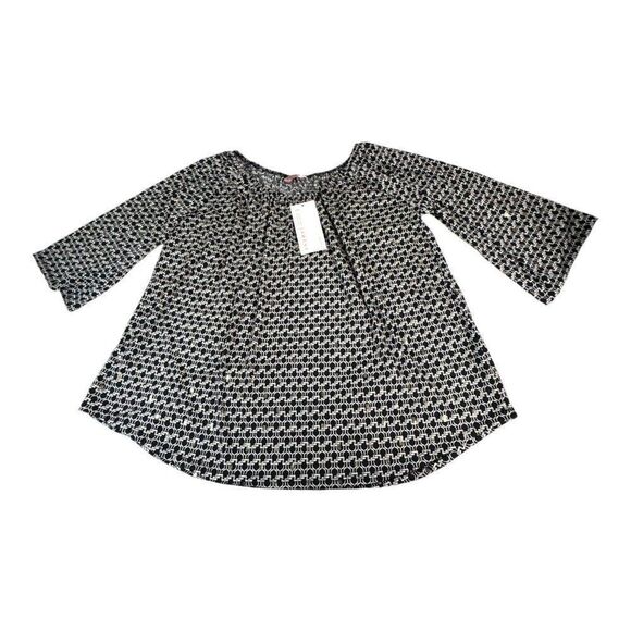 Geometric Pattern Womens Blouse By Amana Size M Black & White NEW Buckles - Picture 1 of 6
